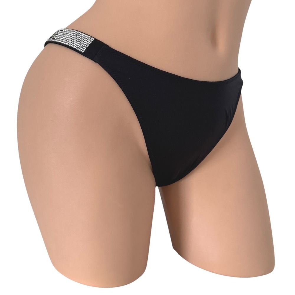 Victorias Secret MEDIUM Very Sexy Love Rhinestone Shine Bling Cheeky Panty Black
